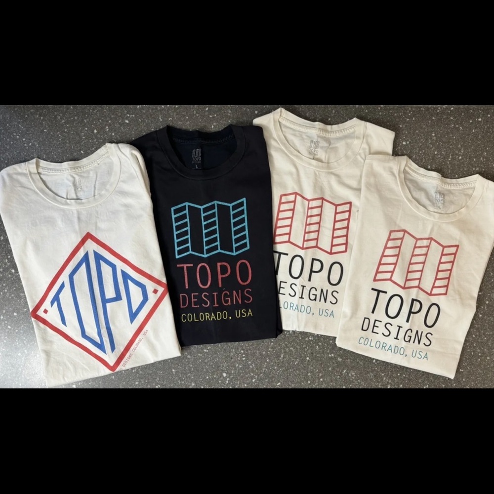 **SOLD Lot of 4 Topo Designs Graphic T-Shirts, Organic Cotton, Men’s Large